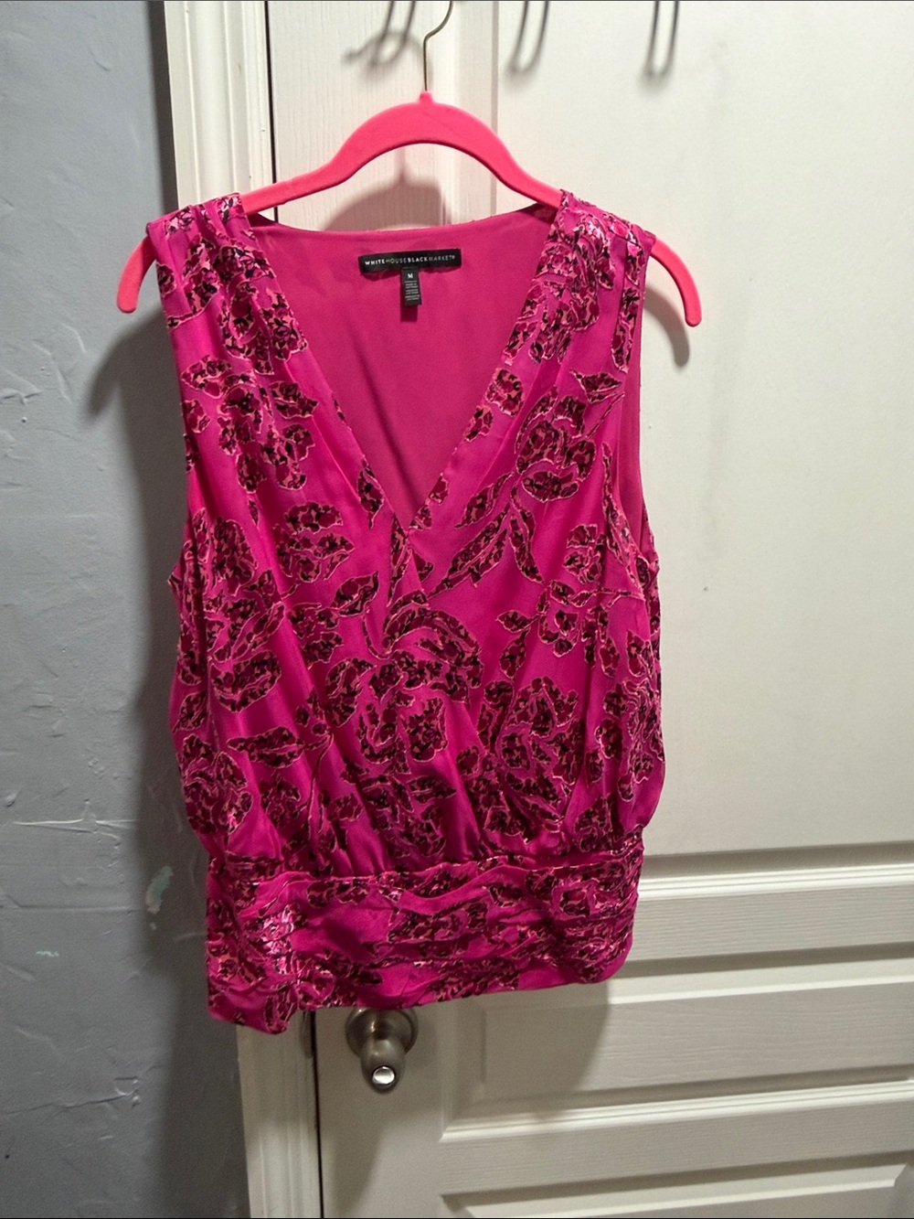 White House Black Market Fuchsia Pink Floral Burnout V-Neck Camisole